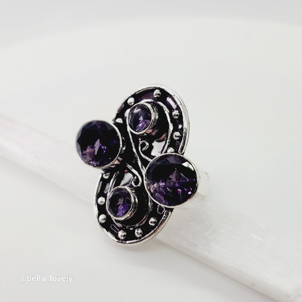 Amethyst Ethnic Handmade Ring Jewelry US Size 7.75 - Picture 3 of 7